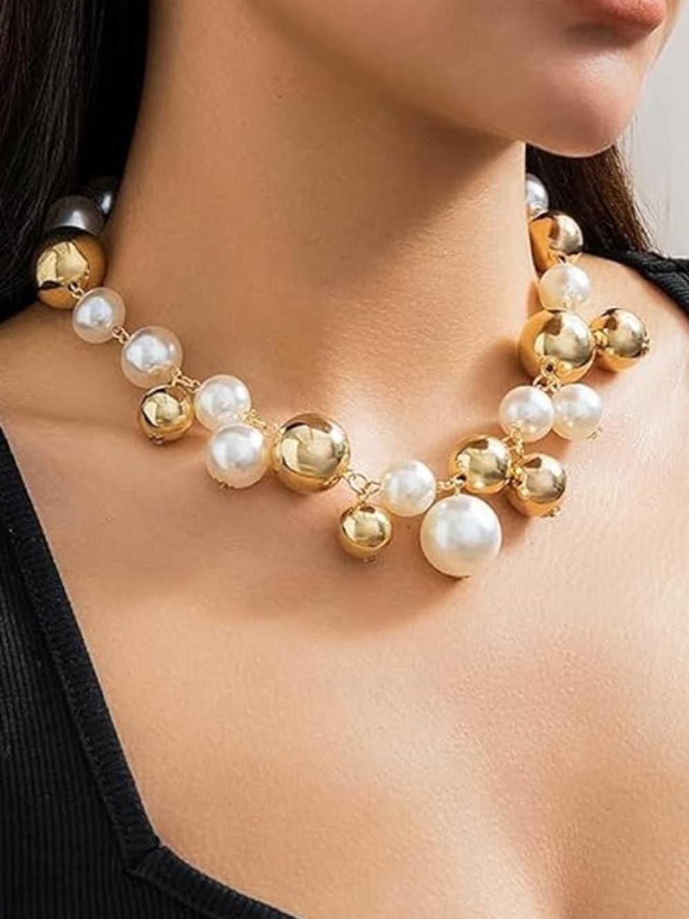 Anthropologie Gold and Pearl Cluster Necklace
